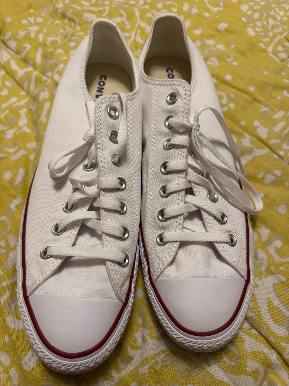 Converse White Canvas Low-Top Sneakers with Red Stripe